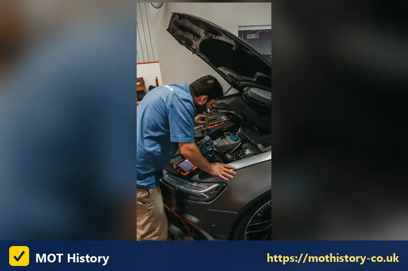 Mechanic checking a car engine with a diagnostic tool - hmrc car tax changes warning